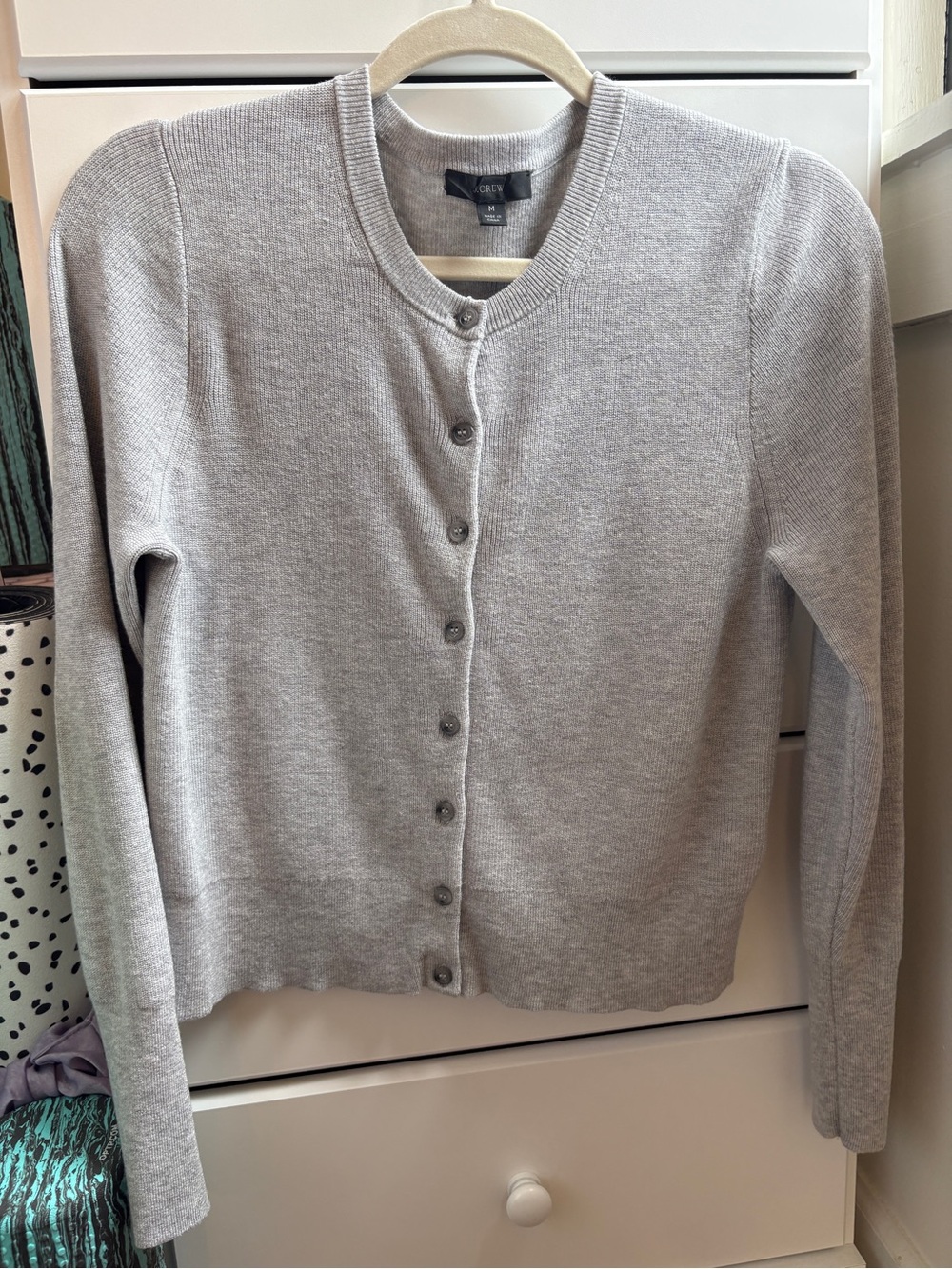 J. Crew Light Gray Button-Front Crewneck Cardigan